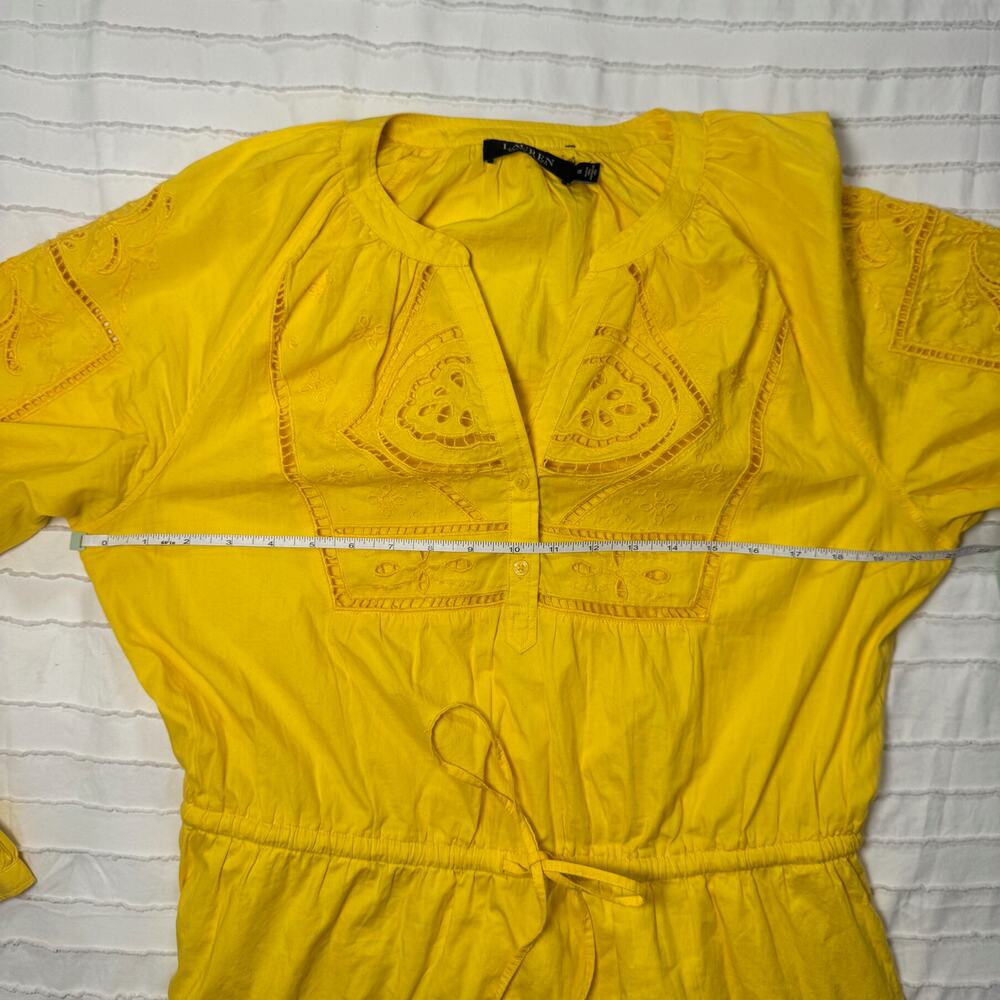 Lauren Ralph Lauren Yellow Embroidered Cotton Dress Women's 12 Boho Summer Euro - Picture 9 of 16